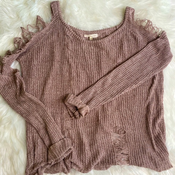 Gilded intent tan/beige distressed oversized sweater - Picture 1 of 2